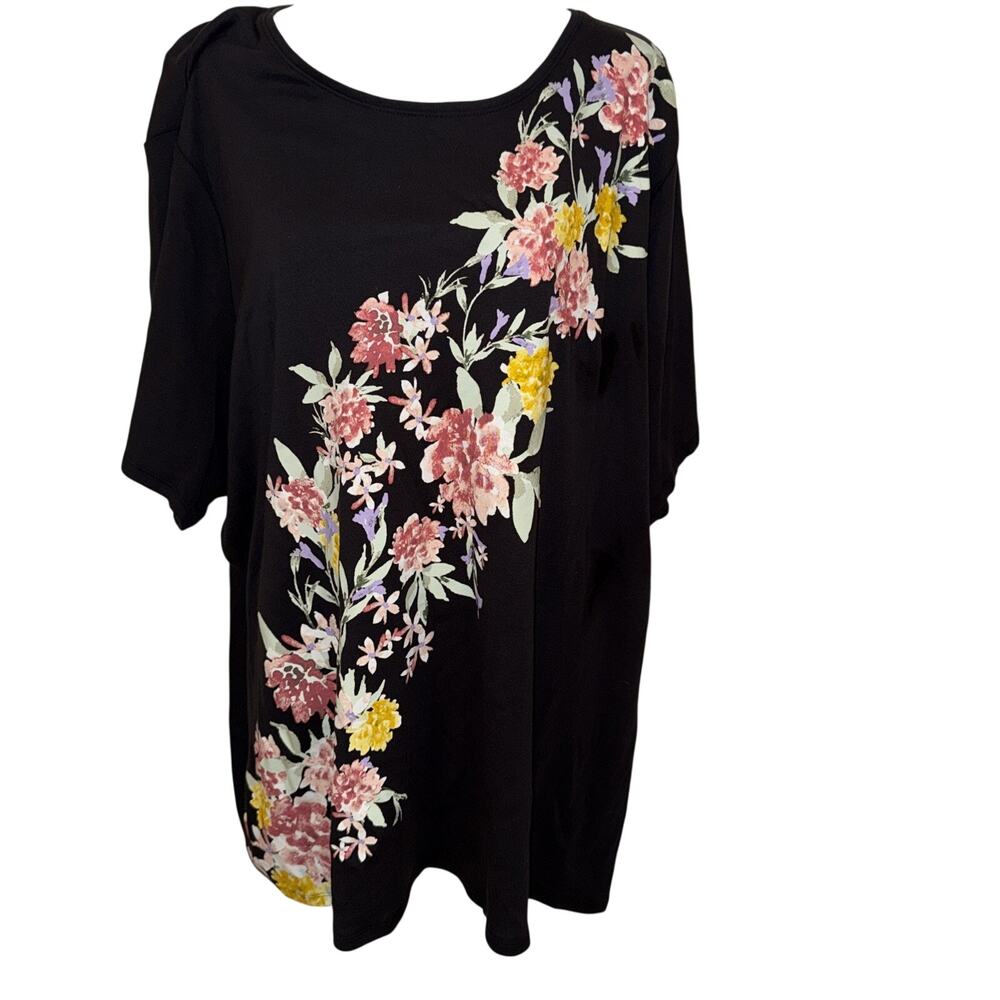 Croft & Barrow 3X Classic Tee Black Multi Floral Short Sleeve T-Shirt Top